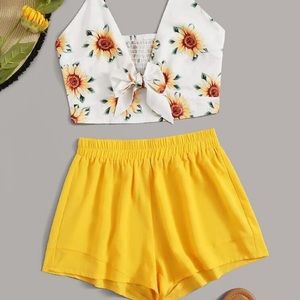 Sunflower Crop Top and Shorts Set